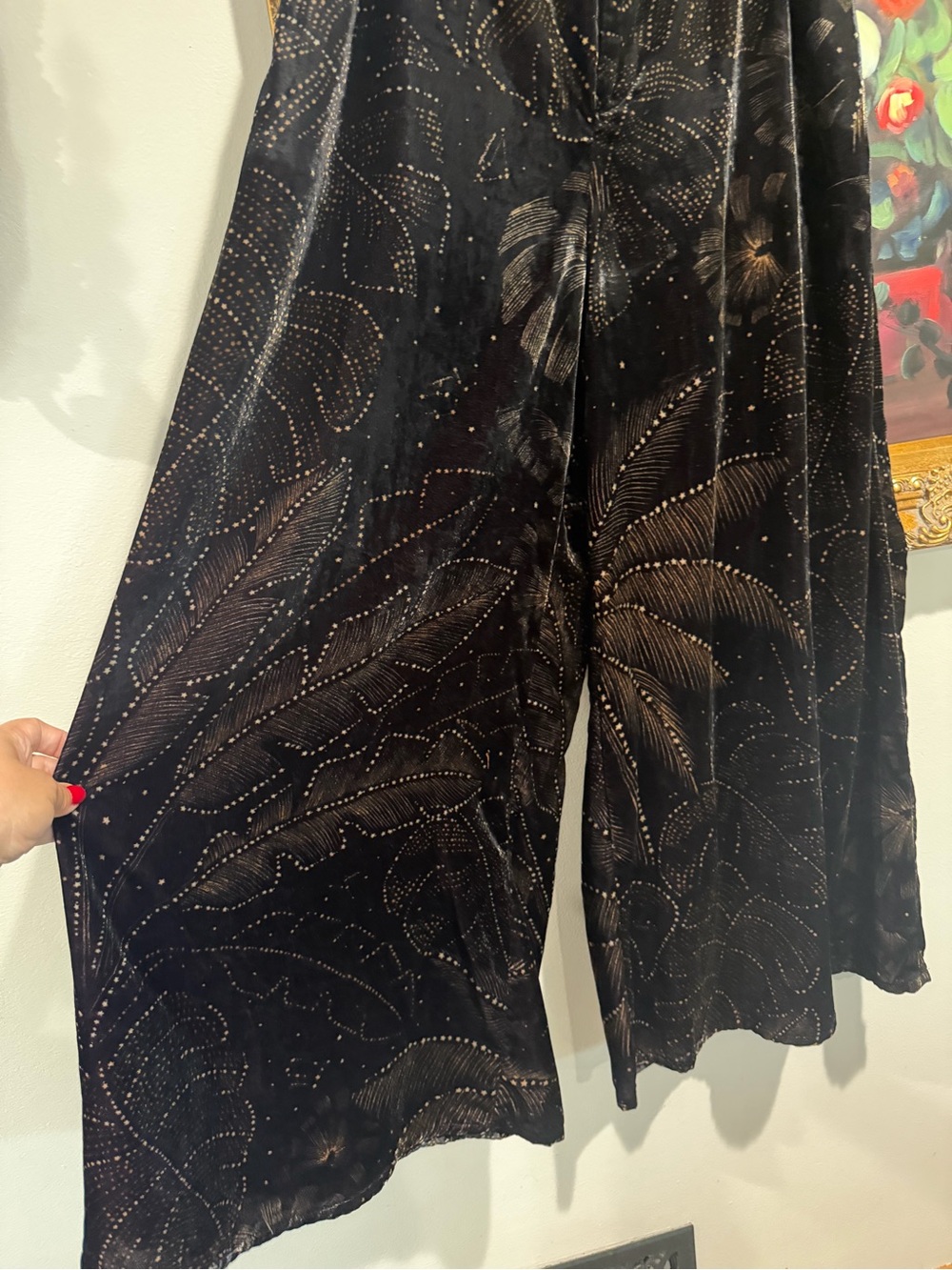 FARM Rio Anthropologie Black Wide-Leg Velvet Palazzo Pants - Picture 5 of 11